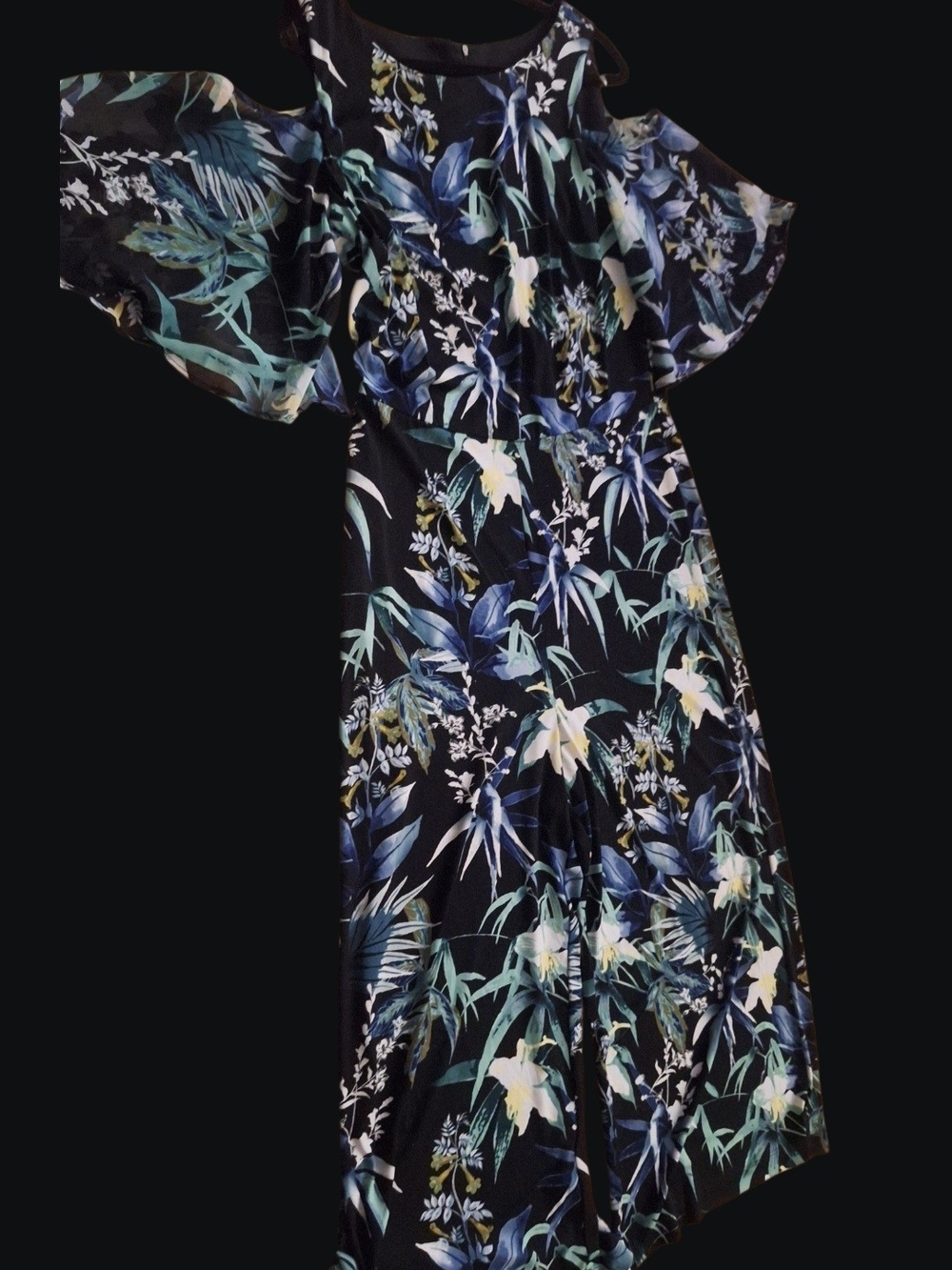 connected apparel Black Floral V-Neck Dress with Blue and Teal Print
